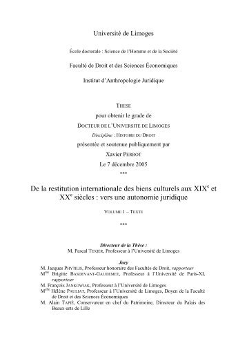 De la restitution internationale des biens culturels aux XIXe et XXe ...