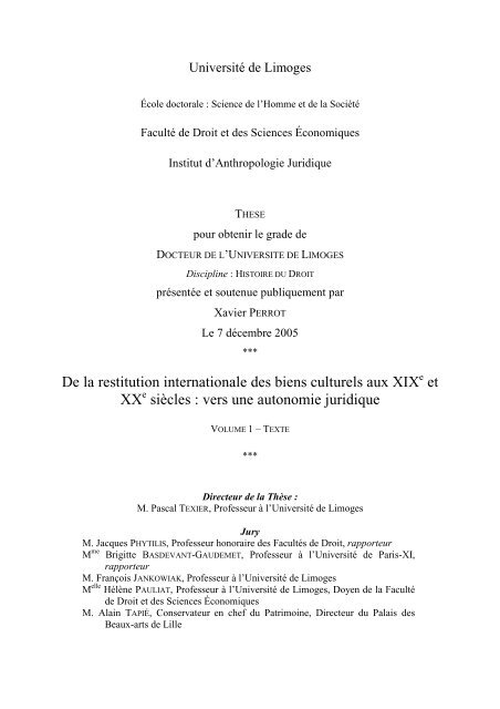 De la restitution internationale des biens culturels aux XIXe et XXe ...