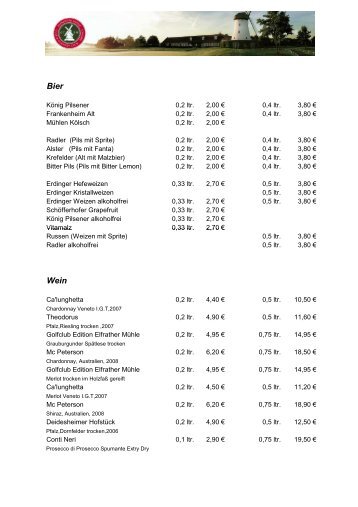Getränkekarte 03.06.09 - Golfclub Elfrather Mühle