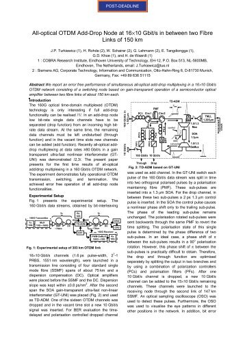 All-optical OTDM Add-Drop Node at 16×10 Gbit/s in between two ...