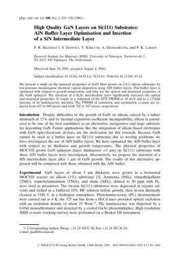 High Quality GaN Layers on Si(111) Substrates: AlN Buffer Layer ...