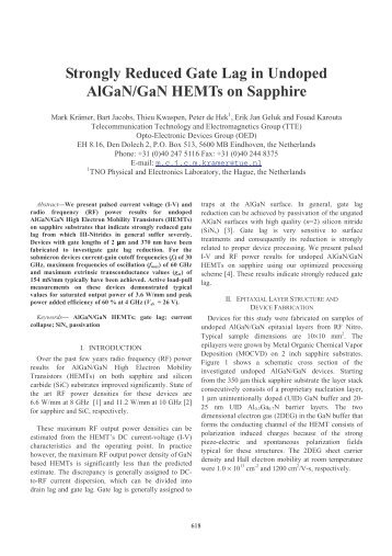 Strongly Reduced Gate Lag in Undoped AlGaN/GaN HEMTs on ...