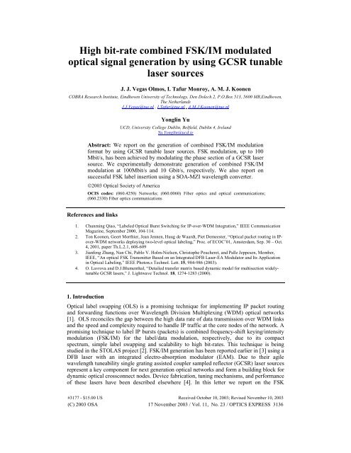 High bit-rate combined FSK/IM modulated optical signal generation ...