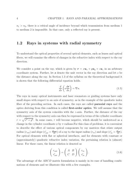 Chapter 1 Rays and paraxial approximations - OED