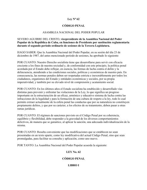 Ley Nº 62 CÓDIGO PENAL ASAMBLEA NACIONAL DEL PODER ...