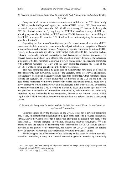 Regulation of Foreign Direct Investment After the Dubai Ports ...