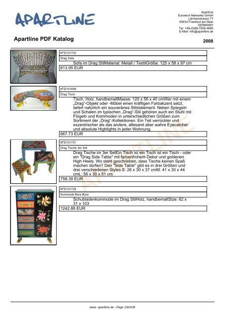 APARTLINE Apartline PDF Katalog - Eurotech Networks GMBH