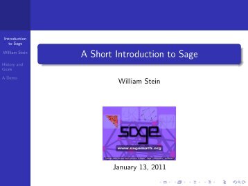 A Short Introduction to Sage - William Stein