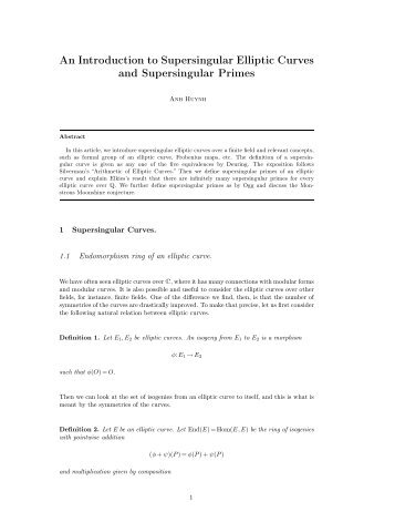 An Introduction to Supersingular Elliptic Curves and Supersingular ...