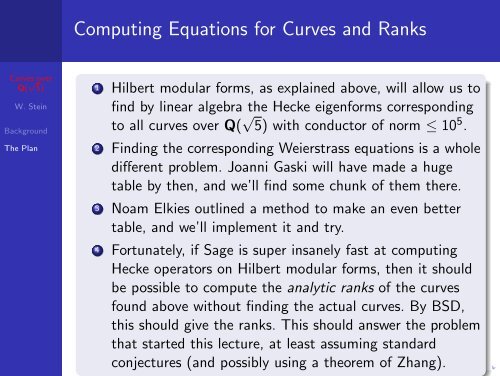 Modular Elliptic Curves over Q(5) - William Stein