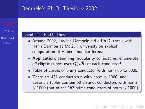 Modular Elliptic Curves over Q(5) - William Stein