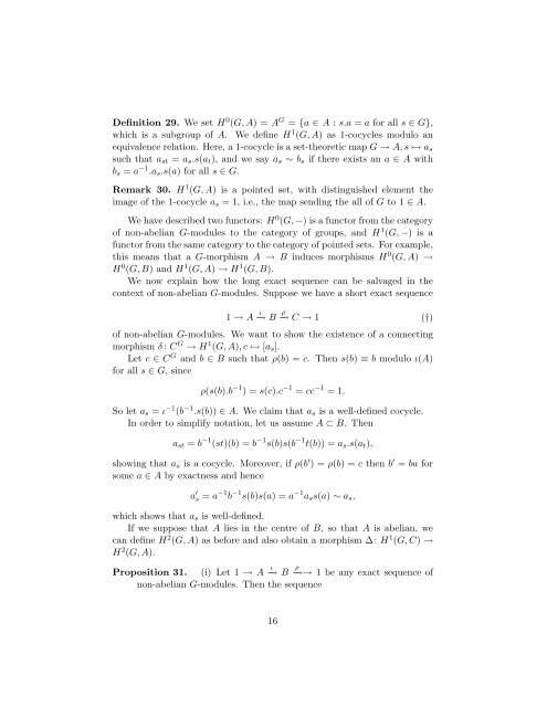 A Short Course on Galois Cohomology - William Stein - University of ...