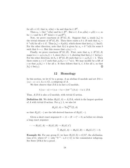 A Short Course on Galois Cohomology - William Stein - University of ...
