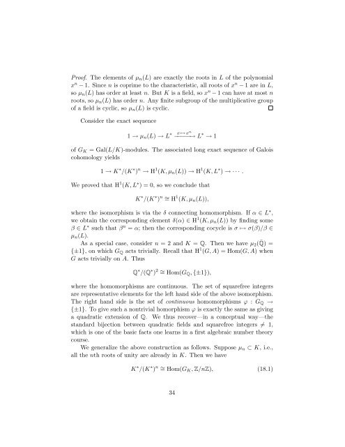 A Short Course on Galois Cohomology - William Stein - University of ...
