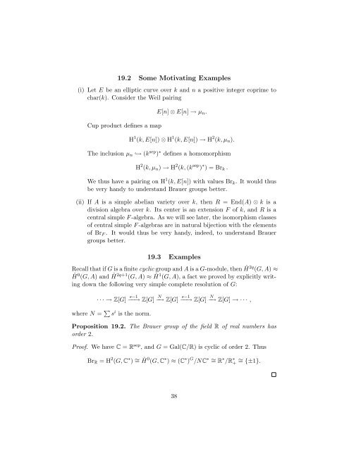 A Short Course on Galois Cohomology - William Stein - University of ...