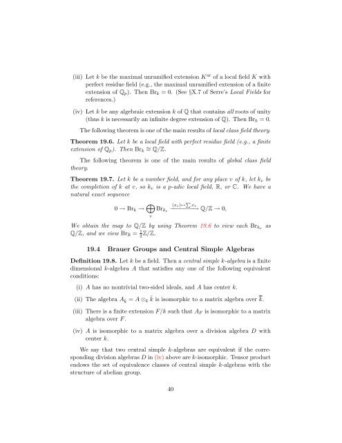 A Short Course on Galois Cohomology - William Stein - University of ...