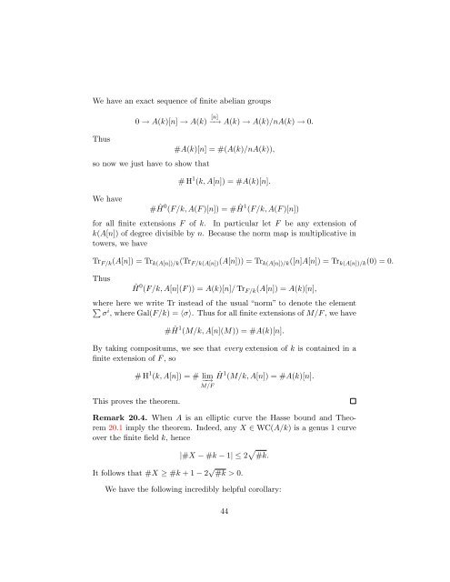 A Short Course on Galois Cohomology - William Stein - University of ...