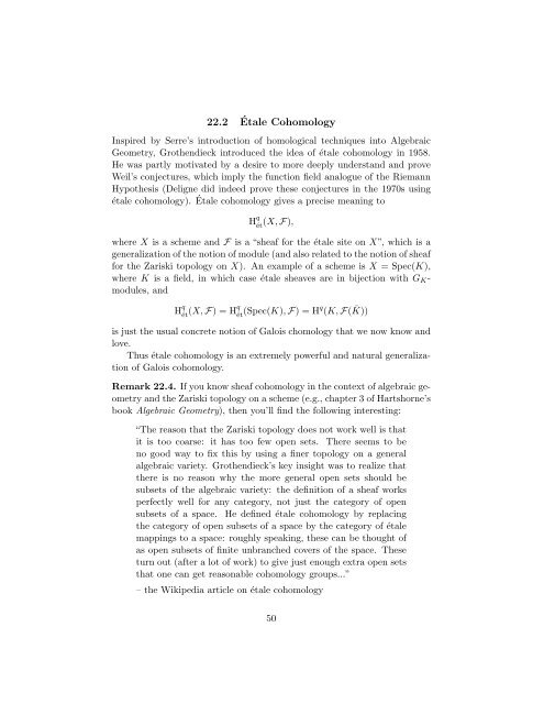 A Short Course on Galois Cohomology - William Stein - University of ...