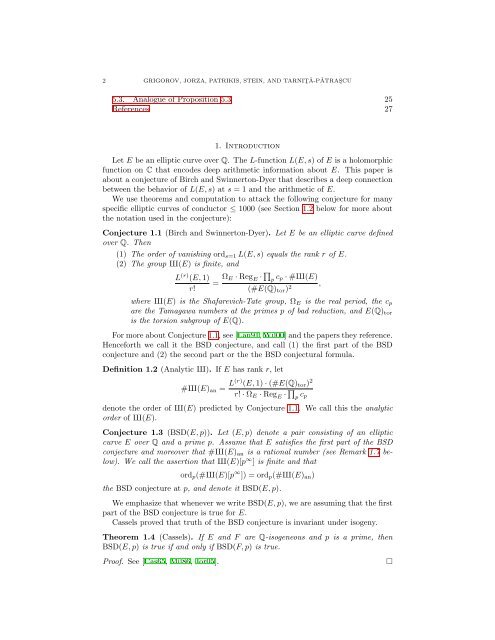 COMPUTATIONAL VERIFICATION OF THE BIRCH ... - William Stein
