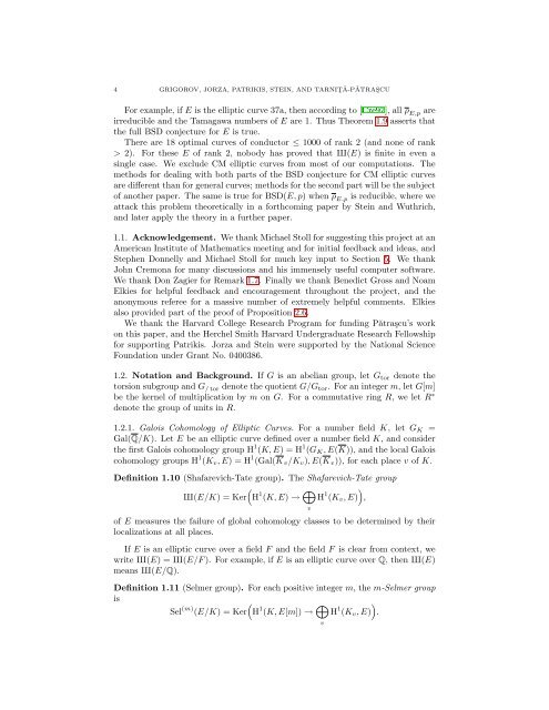 COMPUTATIONAL VERIFICATION OF THE BIRCH ... - William Stein
