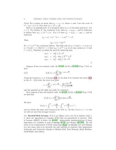 COMPUTATIONAL VERIFICATION OF THE BIRCH ... - William Stein