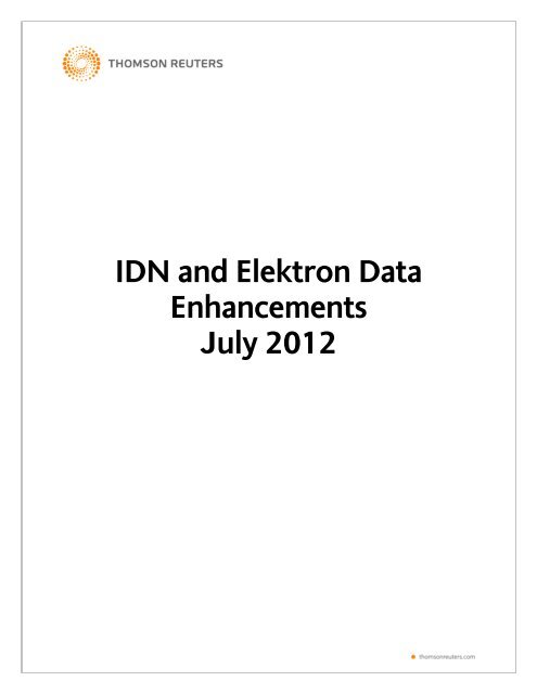 IDN and Elektron Data Enhancements July 2012 - Reuters