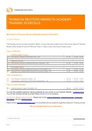 THOMSON REUTERS MARKETS ACADEMY TRAINING SCHEDULE