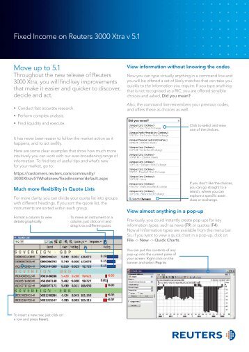 Fixed Income on Reuters 3000 Xtra v 5.1 Move up to 5.1