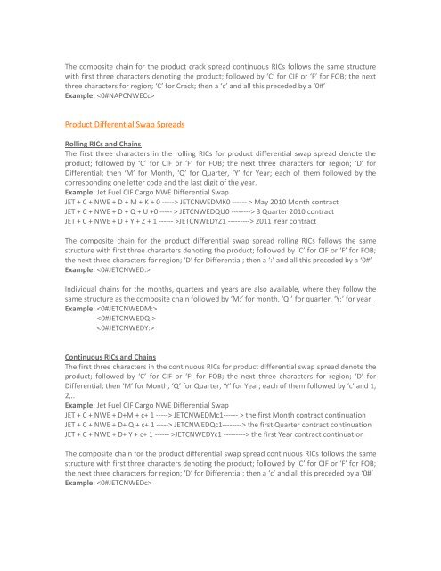 Thomson Reuters European Crude and Products Swap ...