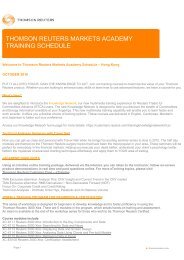 THOMSON REUTERS MARKETS ACADEMY TRAINING SCHEDULE