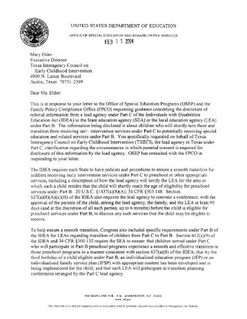 Letter dated 02/22/04 to Elder re - U.S. Department of Education