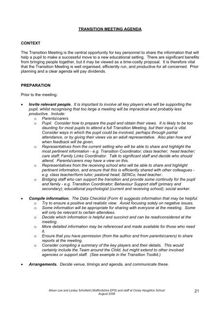 Moving On: A Framework for Transitions - Staffordshire Learning Net ...