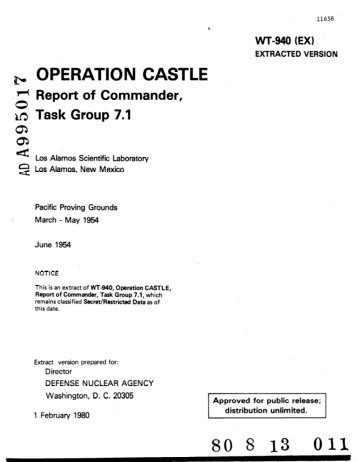 operation castle, pacific proving grounds, march-may 1954, report of ...