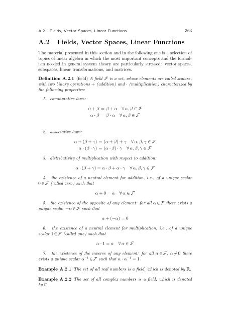 A.2 Fields Vector Spaces Linear Functions SIRSLab