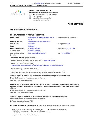 Télécharger le texte publié au Bulletin des Adjudications - KCE