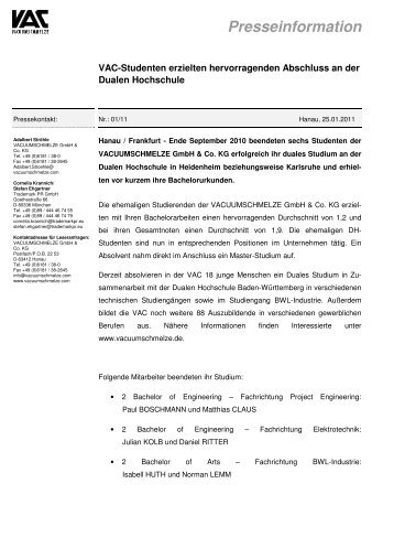25.01.2011 - VACUUMSCHMELZE GmbH & Co. KG