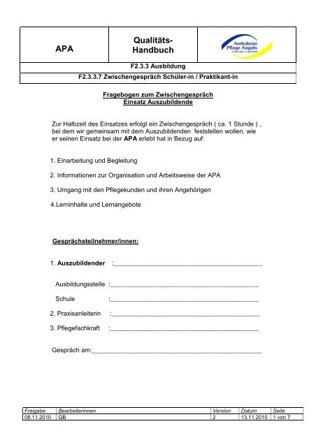 Apa Qualitats Handbuch Ambulante Pflege Angeln