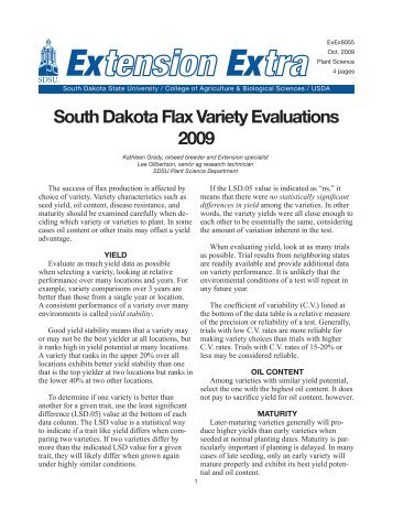 South Dakota Flax Variety Evaluations 2009 - South Dakota State ...