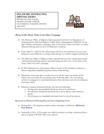 Cell Phone Law Fact Sheet - Delaware Office of Highway Safety