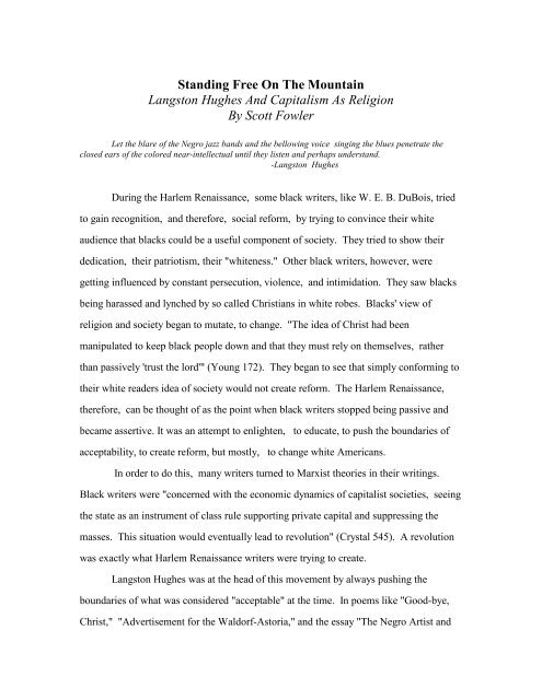 Standing Free On The Mountain Langston Hughes And Capitalism Standing Free On The Mountain Langston Hughes And Capitalism Nova Business Plan Writer also Writing Services Ottawa Thesis Of An Essay