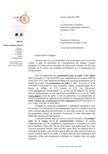 Lettre de rentrée des inspecteurs de langue 2007 - L'allemand dans ...