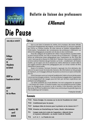 Die Pause n° 40 - Allemand @ Créteil - Académie de Créteil