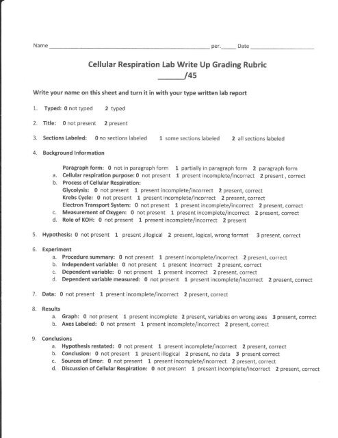 Cell Respiration Bean Lab