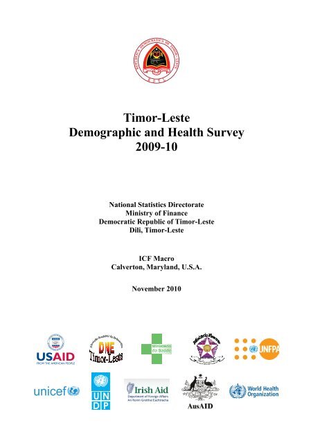 Demographic and Health Survey 2009-10 - Timor-Leste Ministry of ...