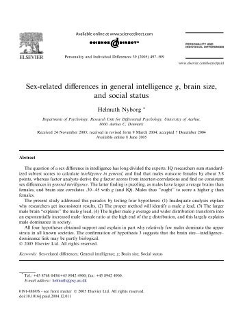 Sex-related differences in general intelligence g, brain size, and ...