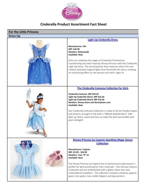 Cinderella Product Assortment Fact Sheet - Disney