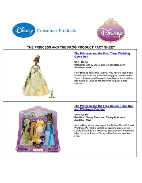 The Princess And The Frog Product Fact Sheet Disney