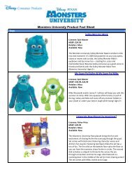 Monsters University Product Fact Sheet - Disney