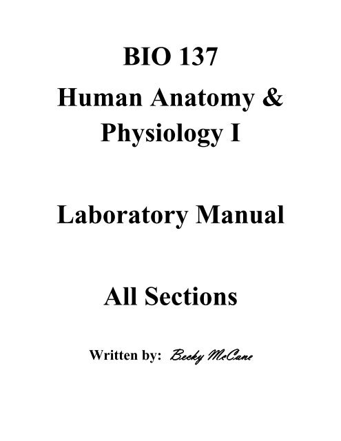 BIO 137 Human Anatomy & Physiology I Laboratory Manual All ...