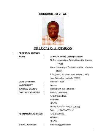 CURRICULUM VITAE DR LUCAS O. A. OTHUON